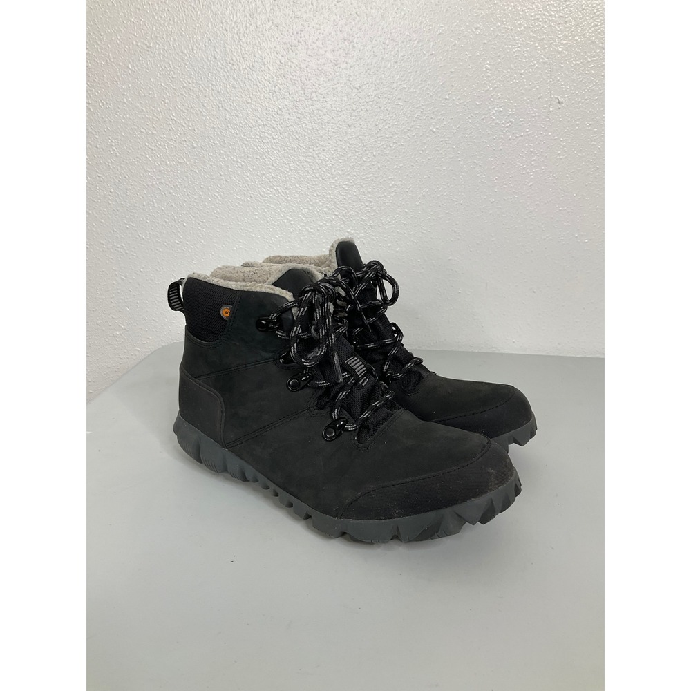 Bogs Warcata LTR Waterproof Leather Winter Boots Black Faux Fur Lined Womens 8